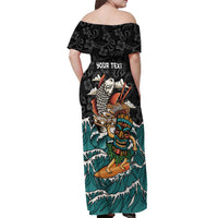 Personalized Japanese Koi Fish Ramen Off Shoulder Maxi Dress Tiki Surfing Wagara Hibiscus Pattern LT9 - Polynesian Pride