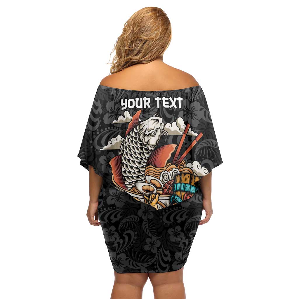 Personalized Japanese Koi Fish Ramen Off Shoulder Short Dress Tiki Surfing Wagara Hibiscus Pattern