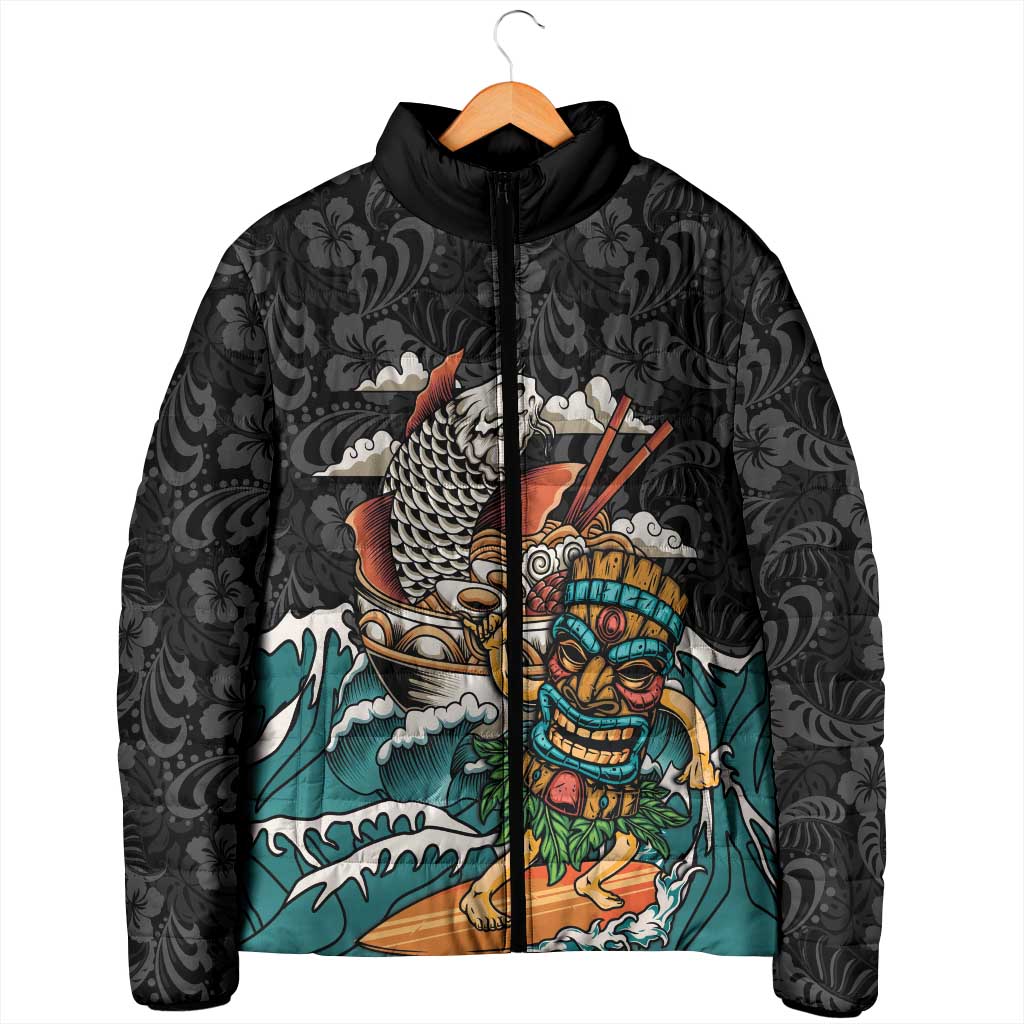 Personalized Japanese Koi Fish Ramen Padded Jacket Tiki Surfing Wagara Hibiscus Pattern LT9 - Polynesian Pride