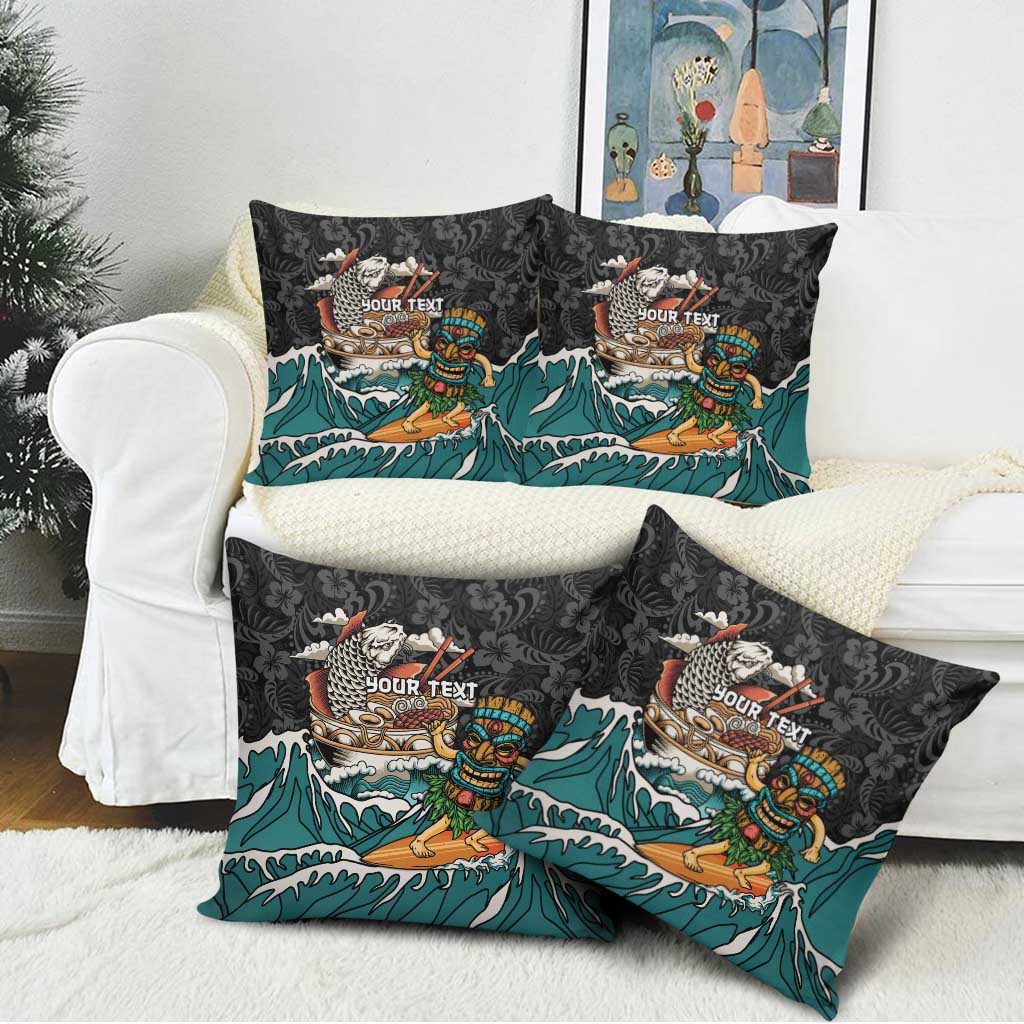 Personalized Japanese Koi Fish Ramen Pillow Cover Tiki Surfing Wagara Hibiscus Pattern LT9 - Polynesian Pride