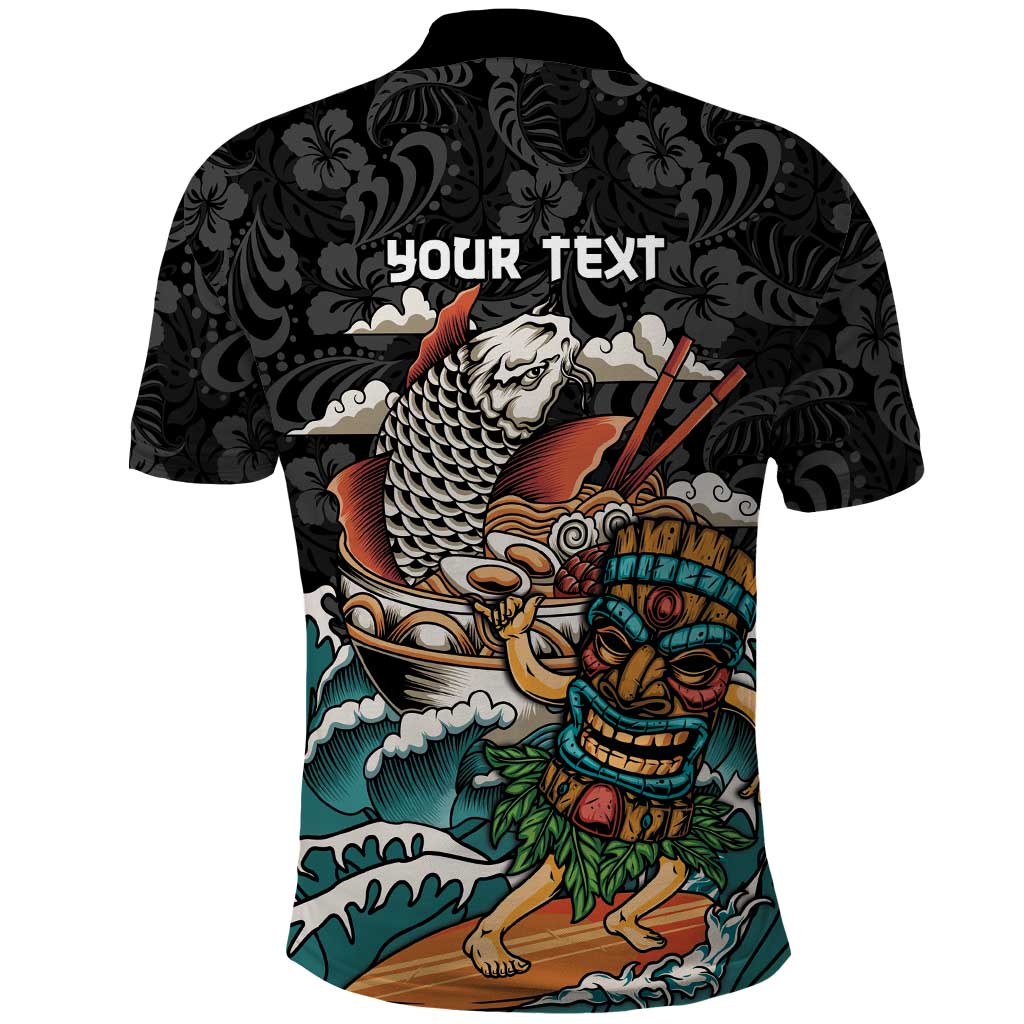 Personalized Japanese Koi Fish Ramen Polo Shirt Tiki Surfing Wagara Hibiscus Pattern LT9 - Polynesian Pride