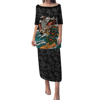 Personalized Japanese Koi Fish Ramen Puletasi Tiki Surfing Wagara Hibiscus Pattern