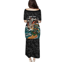 Personalized Japanese Koi Fish Ramen Puletasi Tiki Surfing Wagara Hibiscus Pattern
