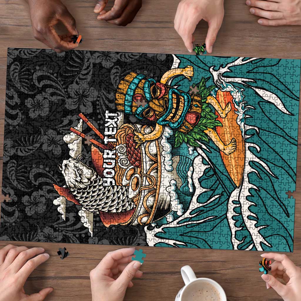 Personalized Japanese Koi Fish Ramen Puzzle Tiki Surfing Wagara Hibiscus Pattern LT9 - Polynesian Pride