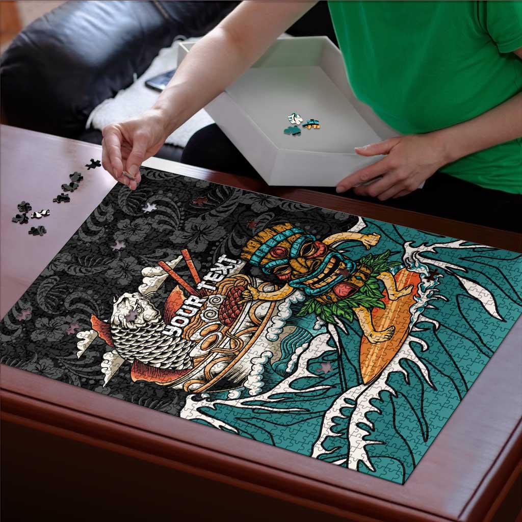 Personalized Japanese Koi Fish Ramen Puzzle Tiki Surfing Wagara Hibiscus Pattern LT9 - Polynesian Pride