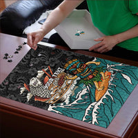 Personalized Japanese Koi Fish Ramen Puzzle Tiki Surfing Wagara Hibiscus Pattern LT9 - Polynesian Pride