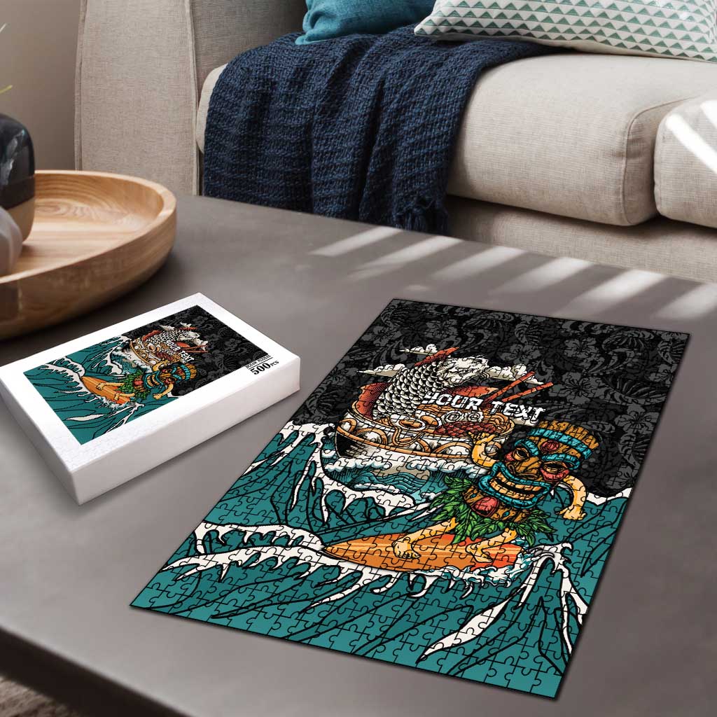 Personalized Japanese Koi Fish Ramen Puzzle Tiki Surfing Wagara Hibiscus Pattern LT9 - Polynesian Pride