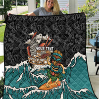 Personalized Japanese Koi Fish Ramen Quilt Tiki Surfing Wagara Hibiscus Pattern LT9 Black - Polynesian Pride