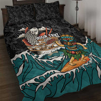 Personalized Japanese Koi Fish Ramen Quilt Bed Set Tiki Surfing Wagara Hibiscus Pattern LT9 Black - Polynesian Pride