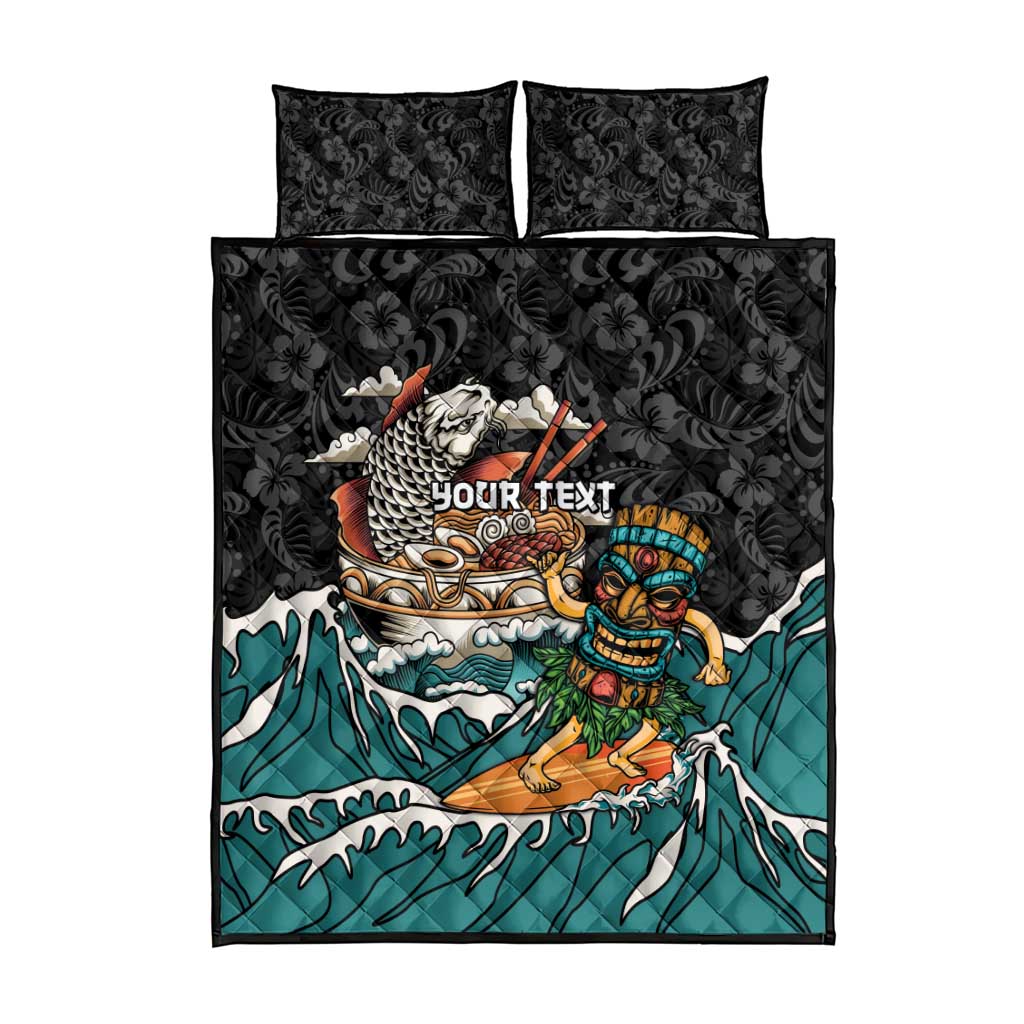 Personalized Japanese Koi Fish Ramen Quilt Bed Set Tiki Surfing Wagara Hibiscus Pattern LT9 - Polynesian Pride