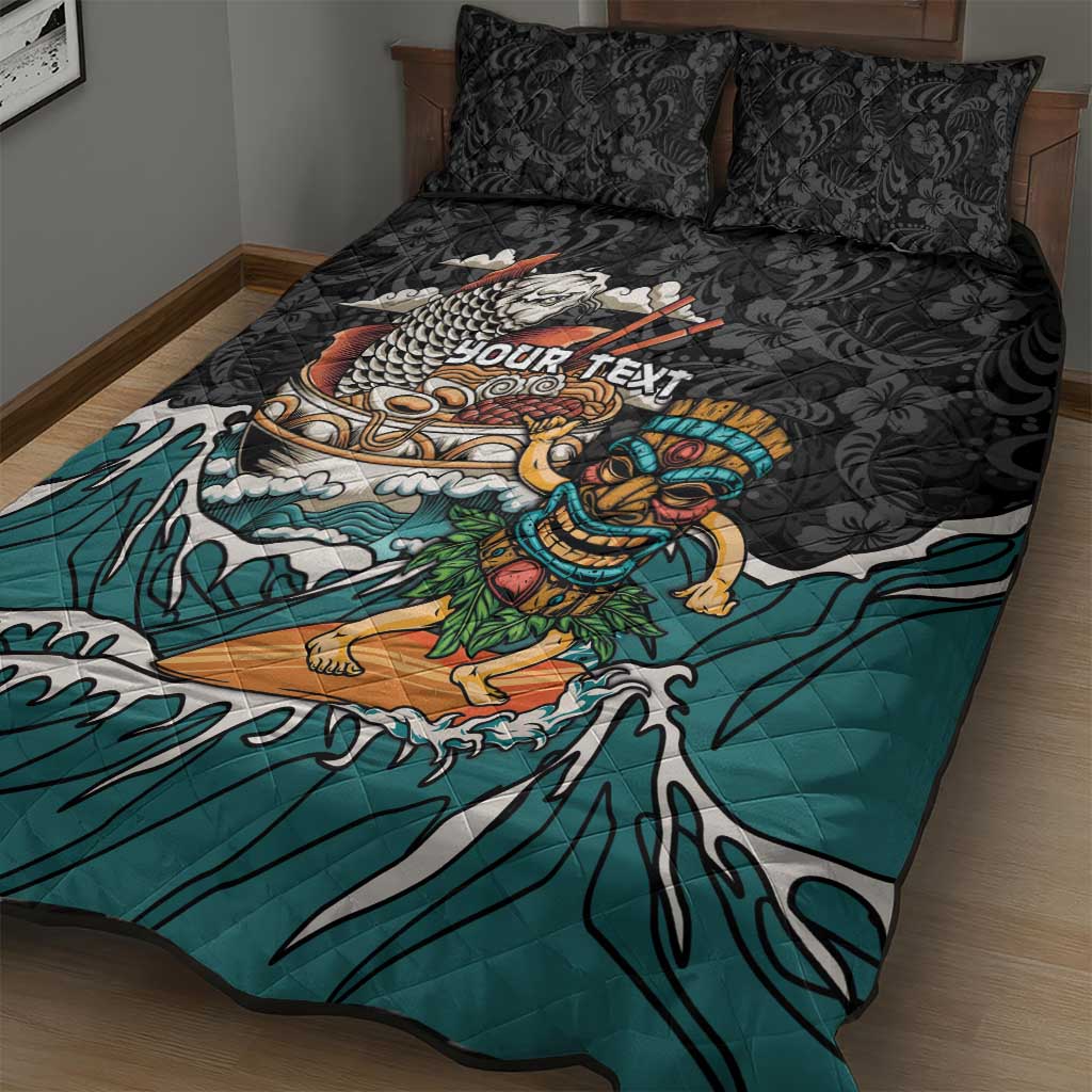 Personalized Japanese Koi Fish Ramen Quilt Bed Set Tiki Surfing Wagara Hibiscus Pattern LT9 - Polynesian Pride