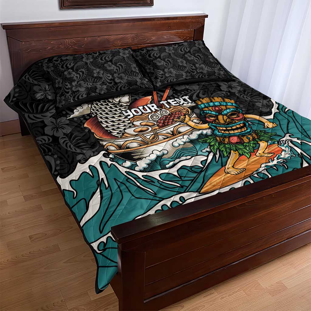 Personalized Japanese Koi Fish Ramen Quilt Bed Set Tiki Surfing Wagara Hibiscus Pattern LT9 - Polynesian Pride