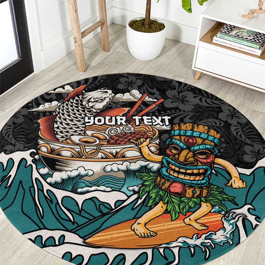 Personalized Japanese Koi Fish Ramen Round Carpet Tiki Surfing Wagara Hibiscus Pattern LT9 Black - Polynesian Pride