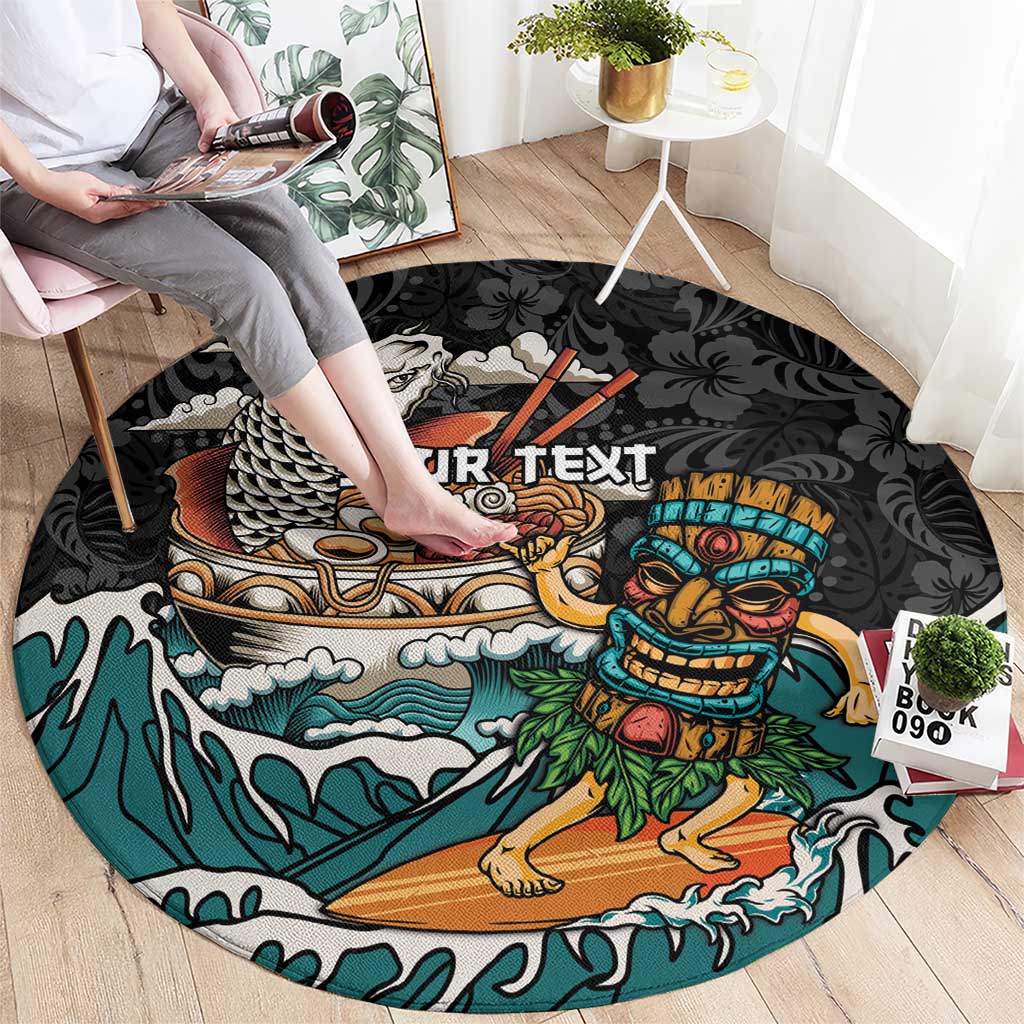 Personalized Japanese Koi Fish Ramen Round Carpet Tiki Surfing Wagara Hibiscus Pattern LT9 - Polynesian Pride