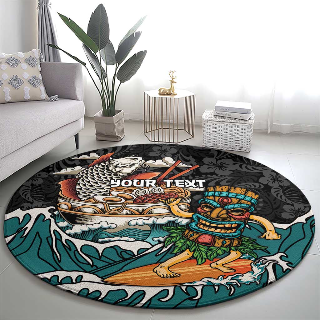 Personalized Japanese Koi Fish Ramen Round Carpet Tiki Surfing Wagara Hibiscus Pattern LT9 - Polynesian Pride