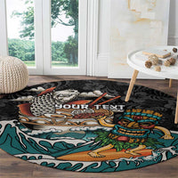 Personalized Japanese Koi Fish Ramen Round Carpet Tiki Surfing Wagara Hibiscus Pattern LT9 - Polynesian Pride