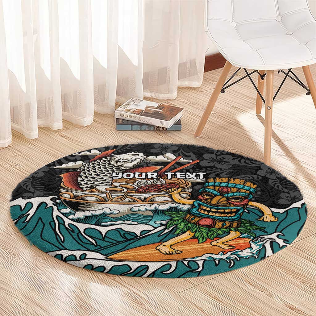 Personalized Japanese Koi Fish Ramen Round Carpet Tiki Surfing Wagara Hibiscus Pattern LT9 - Polynesian Pride
