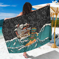 Personalized Japanese Koi Fish Ramen Sarong Tiki Surfing Wagara Hibiscus Pattern LT9 One Size 44 x 66 inches Black - Polynesian Pride