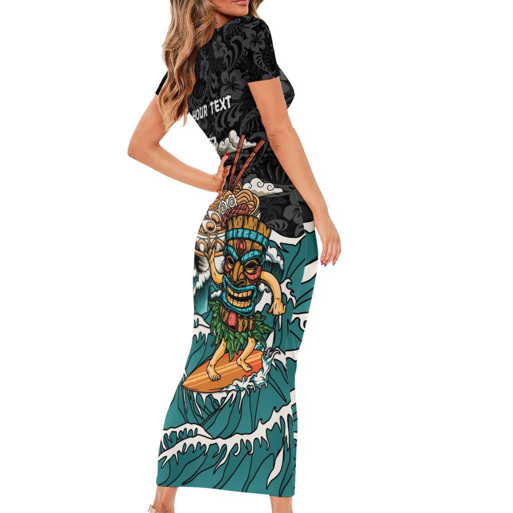 Personalized Japanese Koi Fish Ramen Short Sleeve Bodycon Dress Tiki Surfing Wagara Hibiscus Pattern LT9 - Polynesian Pride