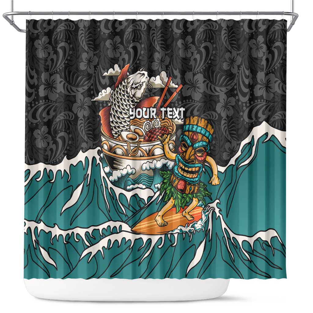 Personalized Japanese Koi Fish Ramen Shower Curtain Tiki Surfing Wagara Hibiscus Pattern LT9 Black - Polynesian Pride