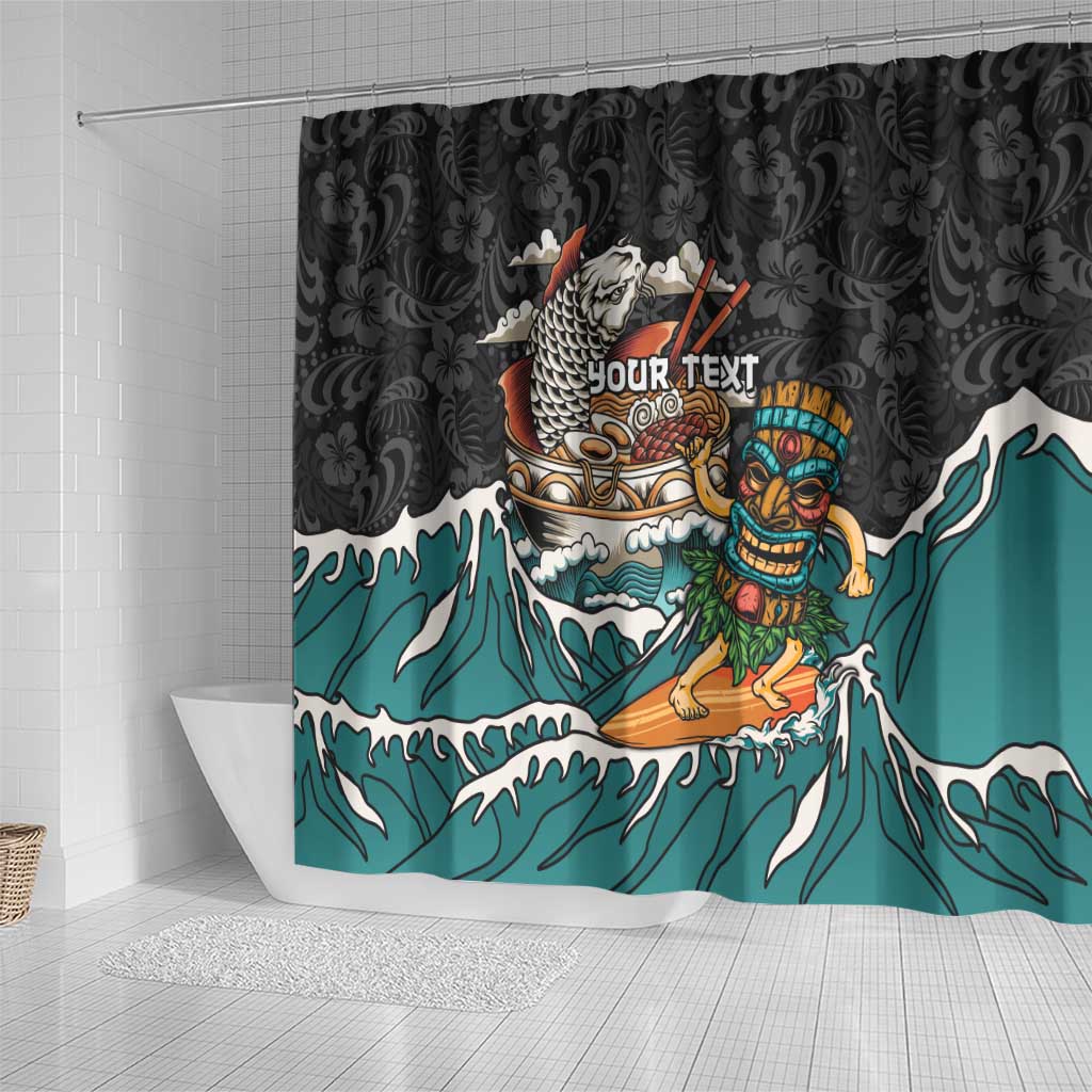 Personalized Japanese Koi Fish Ramen Shower Curtain Tiki Surfing Wagara Hibiscus Pattern LT9 - Polynesian Pride
