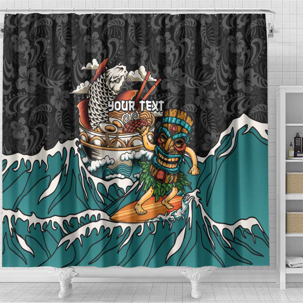 Personalized Japanese Koi Fish Ramen Shower Curtain Tiki Surfing Wagara Hibiscus Pattern LT9 - Polynesian Pride