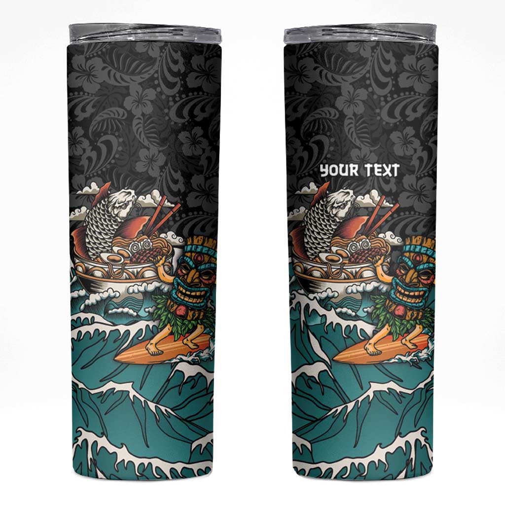 Personalized Japanese Koi Fish Ramen Skinny Tumbler Tiki Surfing Wagara Hibiscus Pattern LT9 Black - Polynesian Pride