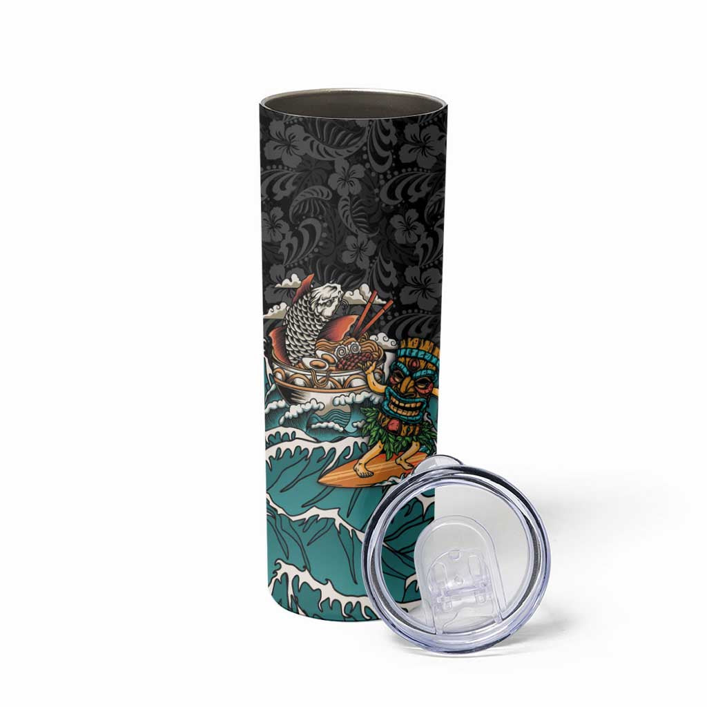 Personalized Japanese Koi Fish Ramen Skinny Tumbler Tiki Surfing Wagara Hibiscus Pattern LT9 - Polynesian Pride