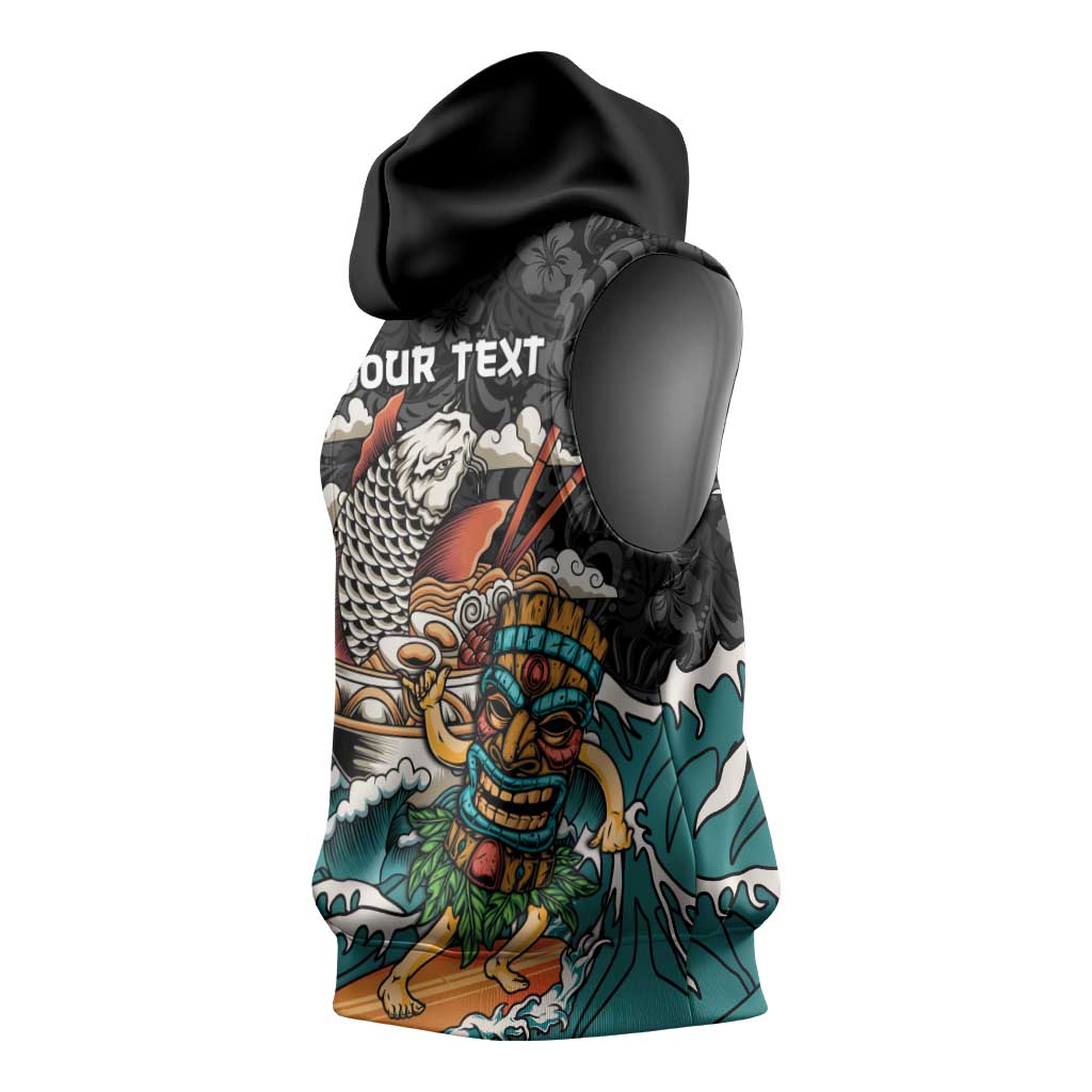 Personalized Japanese Koi Fish Ramen Sleeveless Hoodie Tiki Surfing Wagara Hibiscus Pattern LT9 - Polynesian Pride