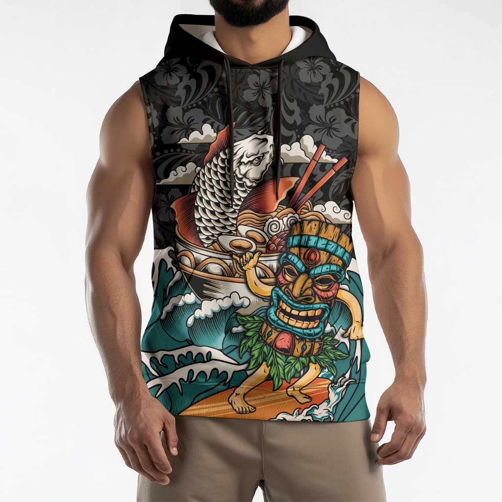 Personalized Japanese Koi Fish Ramen Sleeveless Hoodie Tiki Surfing Wagara Hibiscus Pattern LT9 - Polynesian Pride