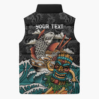 Personalized Japanese Koi Fish Ramen Sleeveless Puffer Jacket Tiki Surfing Wagara Hibiscus Pattern LT9 - Polynesian Pride