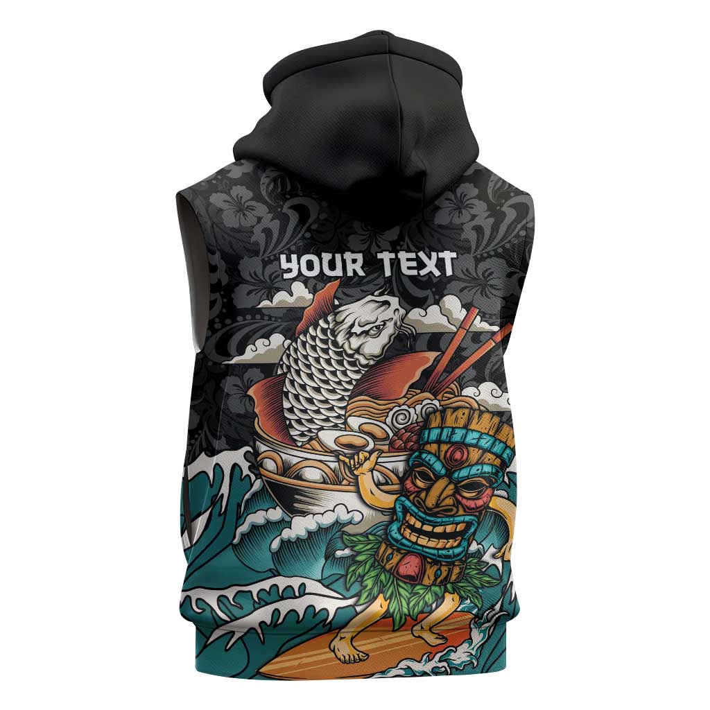 Personalized Japanese Koi Fish Ramen Sleeveless Zip Hoodie Tiki Surfing Wagara Hibiscus Pattern LT9 - Polynesian Pride