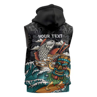 Personalized Japanese Koi Fish Ramen Sleeveless Zip Hoodie Tiki Surfing Wagara Hibiscus Pattern LT9 - Polynesian Pride