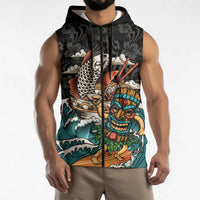 Personalized Japanese Koi Fish Ramen Sleeveless Zip Hoodie Tiki Surfing Wagara Hibiscus Pattern LT9 - Polynesian Pride