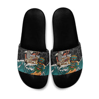 Personalized Japanese Koi Fish Ramen Slide Sandals Tiki Surfing Wagara Hibiscus Pattern LT9 Black - Polynesian Pride