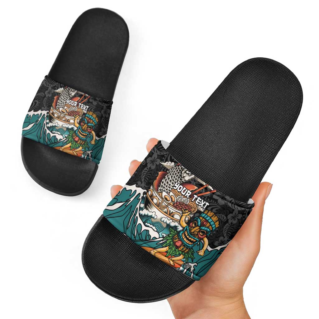 Personalized Japanese Koi Fish Ramen Slide Sandals Tiki Surfing Wagara Hibiscus Pattern LT9 - Polynesian Pride