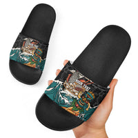 Personalized Japanese Koi Fish Ramen Slide Sandals Tiki Surfing Wagara Hibiscus Pattern LT9 - Polynesian Pride