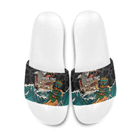 Personalized Japanese Koi Fish Ramen Slide Sandals Tiki Surfing Wagara Hibiscus Pattern LT9 Black - Polynesian Pride