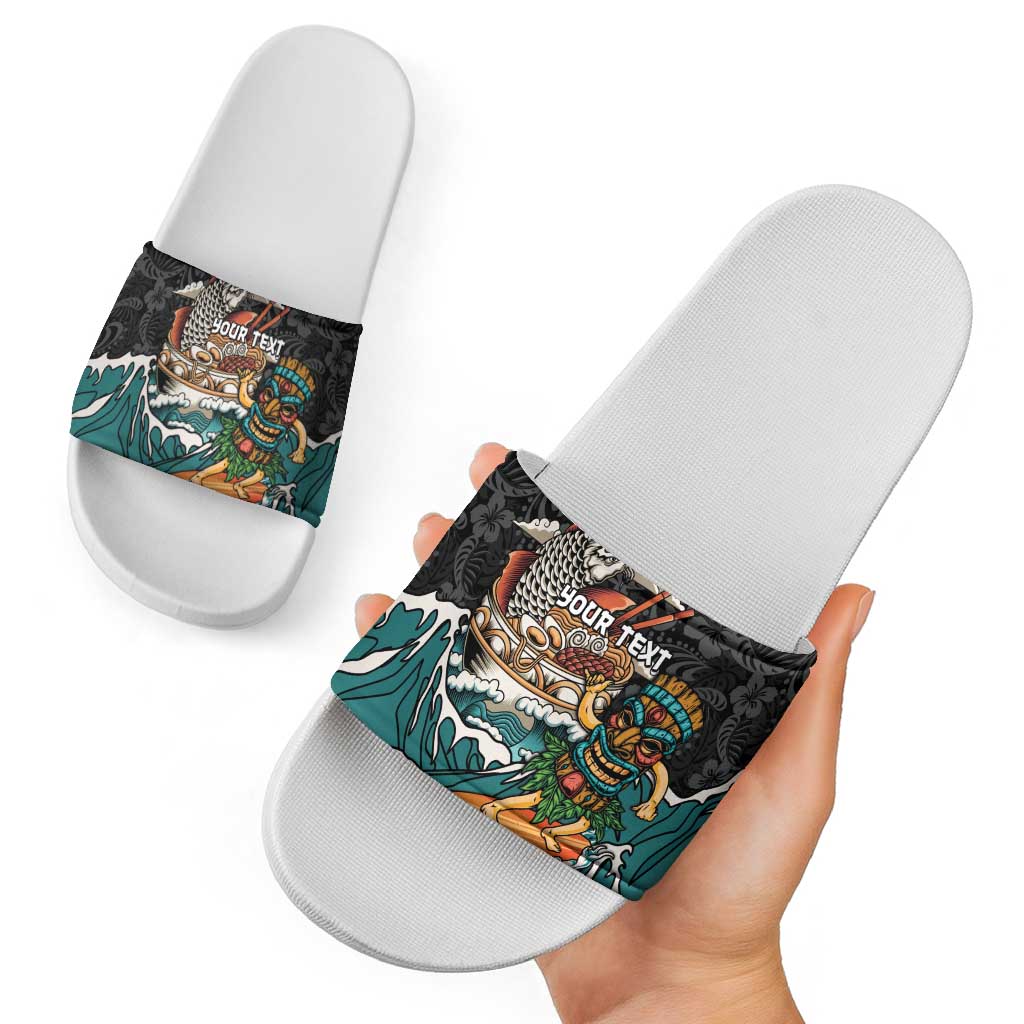 Personalized Japanese Koi Fish Ramen Slide Sandals Tiki Surfing Wagara Hibiscus Pattern LT9 - Polynesian Pride