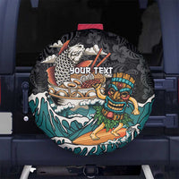 Personalized Japanese Koi Fish Ramen Spare Tire Cover Tiki Surfing Wagara Hibiscus Pattern LT9 No hole Black - Polynesian Pride