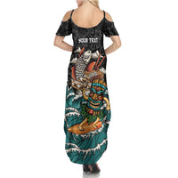 Personalized Japanese Koi Fish Ramen Summer Maxi Dress Tiki Surfing Wagara Hibiscus Pattern LT9 - Polynesian Pride
