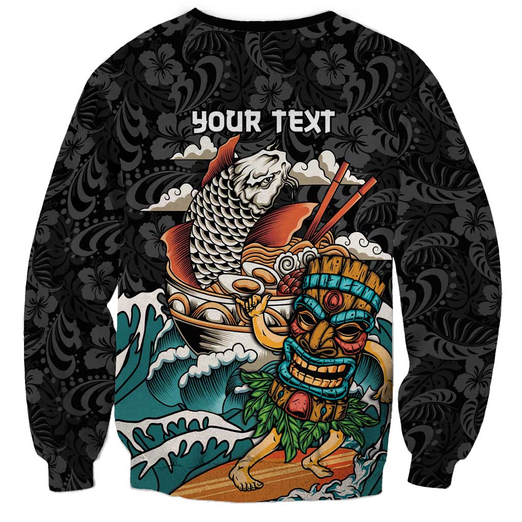 Personalized Japanese Koi Fish Ramen Sweatshirt Tiki Surfing Wagara Hibiscus Pattern LT9 - Polynesian Pride