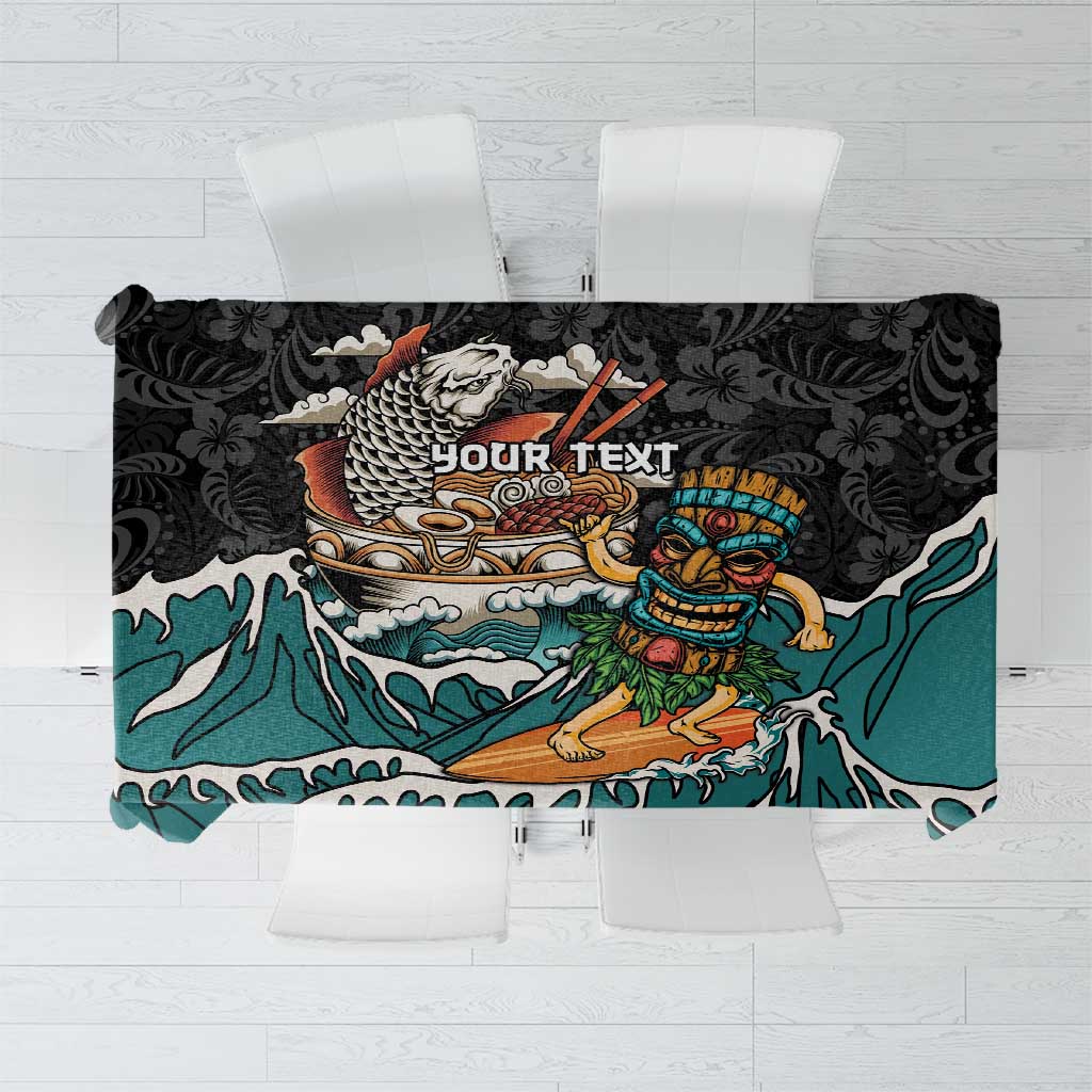 Personalized Japanese Koi Fish Ramen Tablecloth Tiki Surfing Wagara Hibiscus Pattern LT9 Black - Polynesian Pride