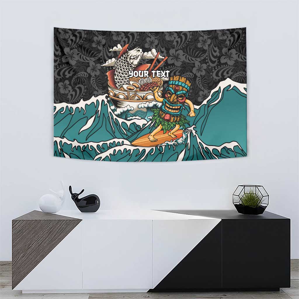 Personalized Japanese Koi Fish Ramen Tapestry Tiki Surfing Wagara Hibiscus Pattern LT9 - Polynesian Pride