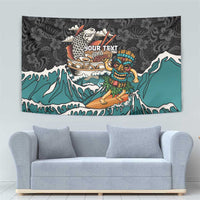 Personalized Japanese Koi Fish Ramen Tapestry Tiki Surfing Wagara Hibiscus Pattern LT9 - Polynesian Pride