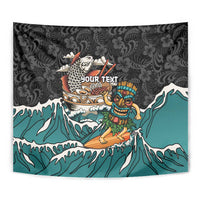 Personalized Japanese Koi Fish Ramen Tapestry Tiki Surfing Wagara Hibiscus Pattern LT9 - Polynesian Pride