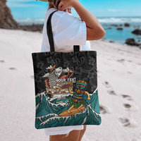 Personalized Japanese Koi Fish Ramen Tote Bag Tiki Surfing Wagara Hibiscus Pattern