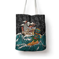 Personalized Japanese Koi Fish Ramen Tote Bag Tiki Surfing Wagara Hibiscus Pattern