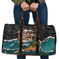 Personalized Japanese Koi Fish Ramen Travel Bag Tiki Surfing Wagara Hibiscus Pattern LT9 Black - Polynesian Pride