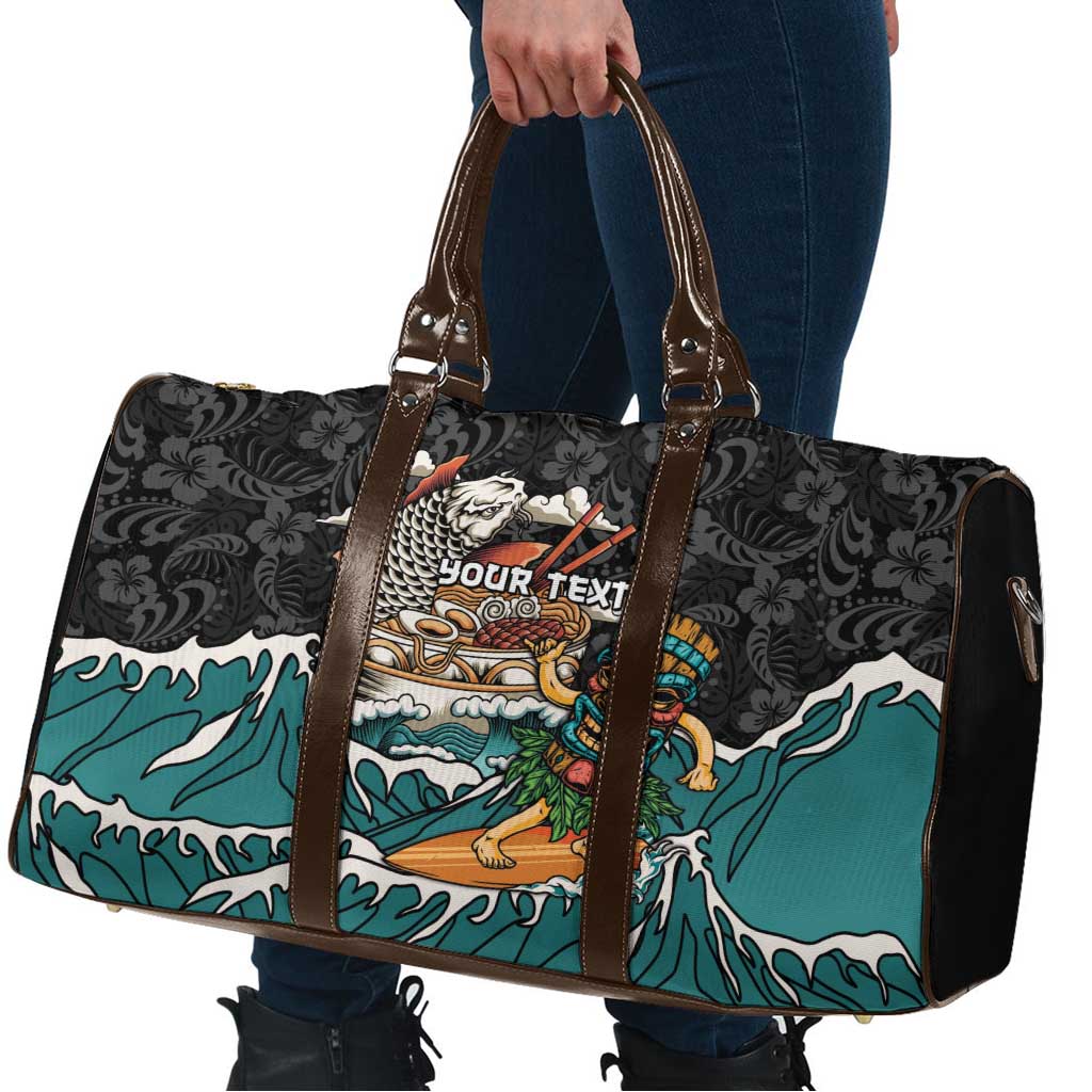Personalized Japanese Koi Fish Ramen Travel Bag Tiki Surfing Wagara Hibiscus Pattern LT9 - Polynesian Pride